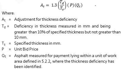 Payment Adjustment for Thickness Deficiency formula