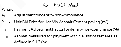 Adjustment for density specification non-compliance formula