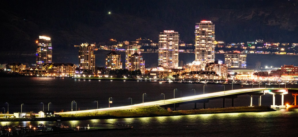Downtown Kelowna at night from across the water