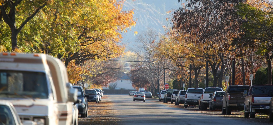 Cars parked in a residential area of Kelowna